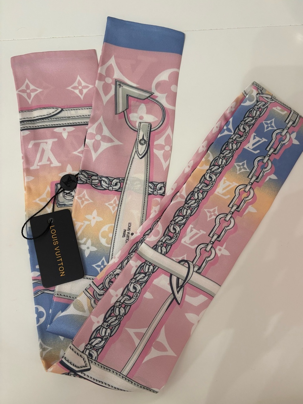 Designer Inspired Pastel Monogram Silk Bandeau / Twilly Scarf 🌸🩵